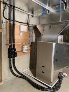 Indoor geothermal heating and cooling system.