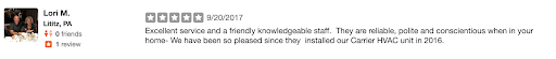 RSC Yelp Review from Lori M. of Lititz PA. 5 stars for being reliable, polite, and conscientious.