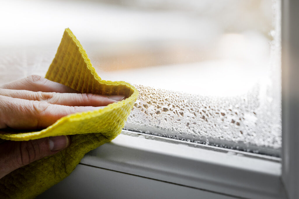 indoor window condensation due to elevated home humidity levels.