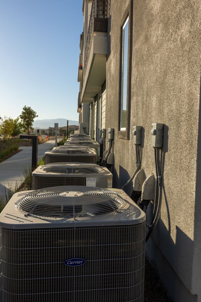 Carrier AC Units outside of residential homes.
